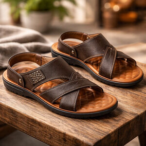 Men's Fashion Gladiator Leather Sandals Summer Beach Shoes  Size 10 Brown